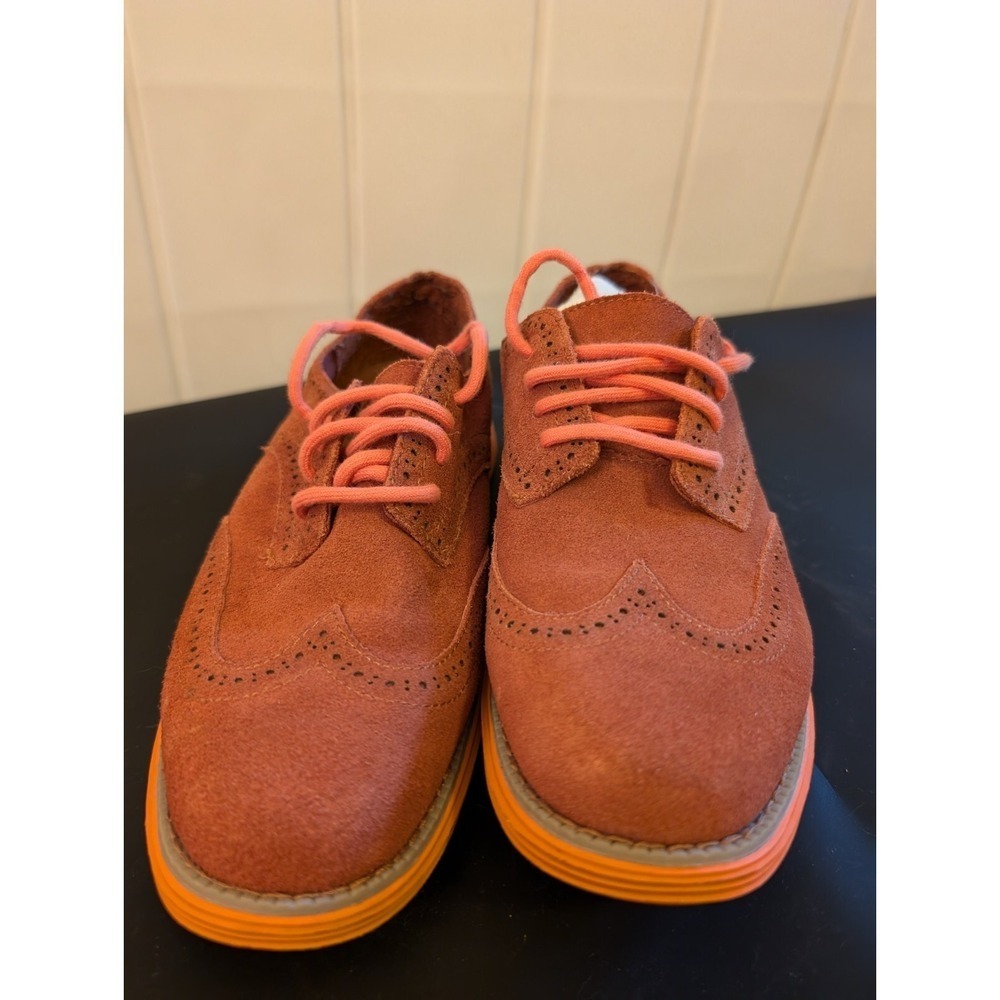 Skechers Groove Lite Red Suede Orange Sole Oxford Wing Tips Shoes Sz 7